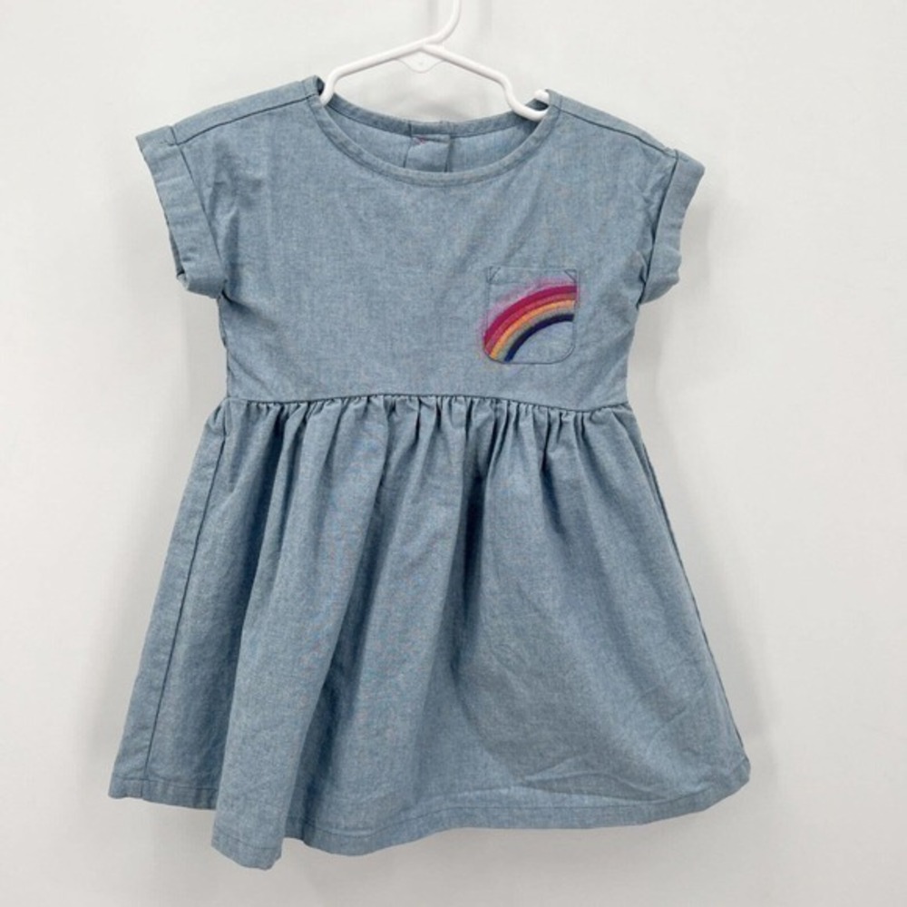 Gymboree Rainbow Pocket Chambray Denim Dress Button Back EUC